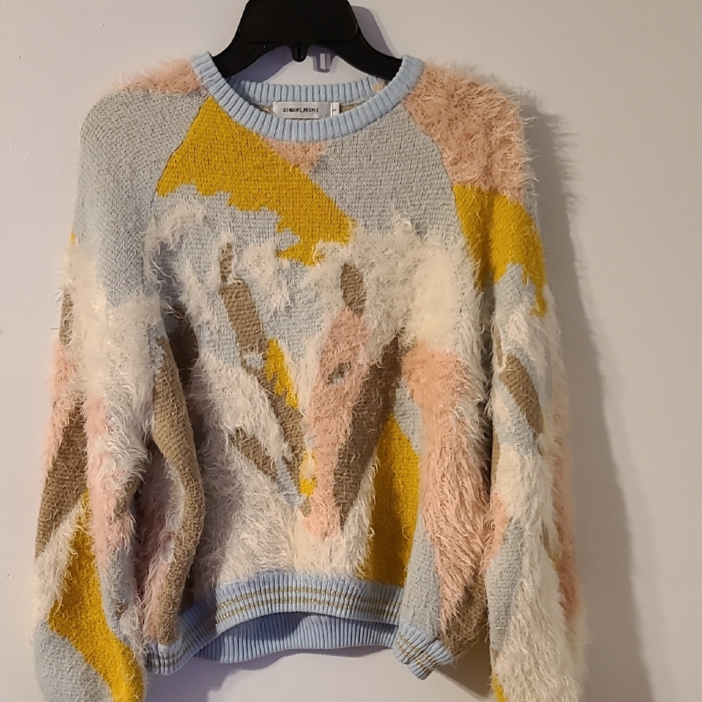 Genuine People Blue and Yellow Crew Neck Sweater